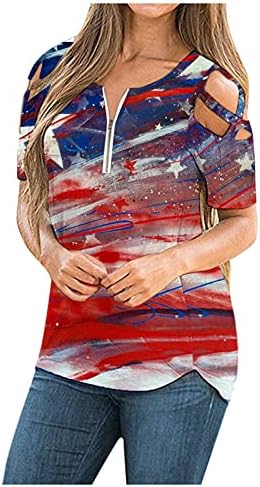 4. jula majice za žene kratki rukav o-izrez tunike vrhovi američke zastave pruge Tie-Dye Patriotske