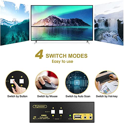 HDMI KVM Switch 2 Port Dual Monitor prošireni ekran sa 4K@30Hz visoke rezolucije, podržava audio mikrofonski