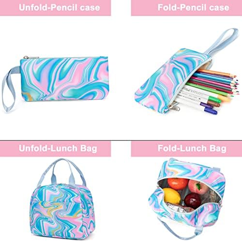 CAMTOP školski ruksak za djevojčice Tinejdžeri torba za knjige Set Tie Dye Dječiji ruksak 3 u 1, školske torbe sa kutijom za ručak pernica