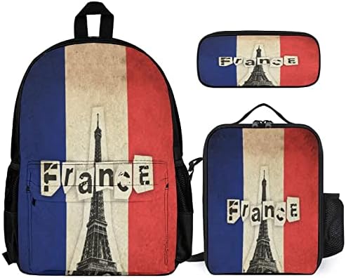 Francuska zastava sa Ajfelovim tornjem slatki školski ruksak Set 3pcs College Bookbag sa laganom torbom za