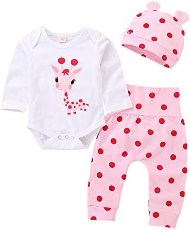Novorođena dječja djevojačka odijela Giraffe Bodysuit Top + ružičaste pantalone za nogavice postavljene sa