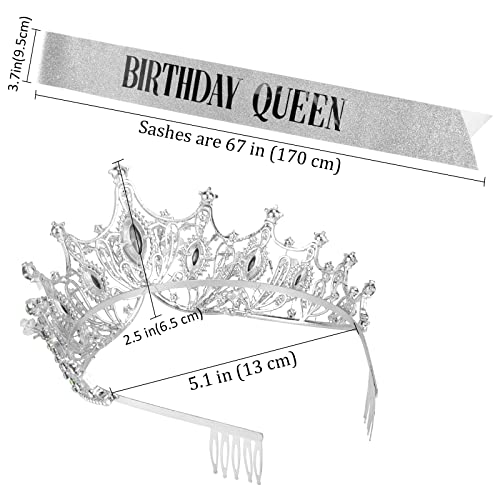 COCIDE rođendan Queen Sash & Crystal Tiara Set rođendan Srebrna Tiara i Krune za žene rođendan Sash