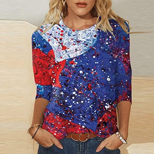 4. jula majice za žene američka zastava ljeto 3/4 rukav Crewneck Tshirt tri četvrtine rukav prozračne udobne bluze
