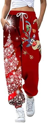 ZDFER ženski božićni duks cinch dno smiješni Xmas grafički visoko struk sportske torbe jogger