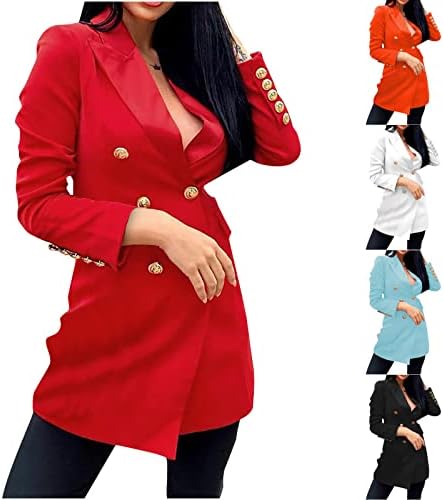 Blazer jakne za žene dvostruko grudi pune boje casual dugih rukava rever blazer jakna tunike vrhovi gornje odjeće