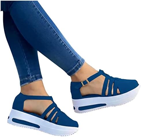 Wedge sandale za žene Dressy Summer, ženske ljetne otvorene trake za gležanj Espadrille Casual flatform platforme klinaste sandale d00039 plava