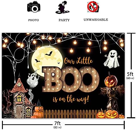 Funnytree 7x5ft Cartoon Halloween Baby Shower Backdrop Little Boo je na putu Party jesen bundeve Spooky djecu fotografija pozadina Trick or Treat torta Tabela Banner dekoracije Photobooth