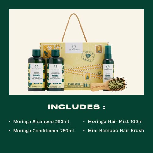 Body Shop Sparkle & amp; Shine Moringa Poklon Set za njegu kose-hidratantni i hidratantni veganski proizvodi za sjajniju kosu – 4 predmeta