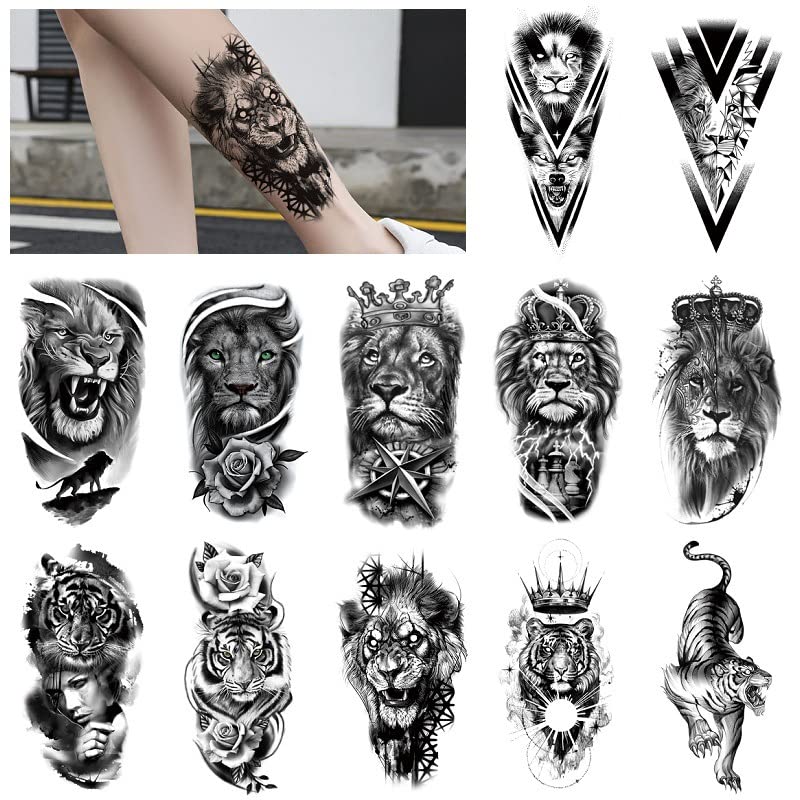Interokie 12pcs / paket tetovaže set tetovaže naljepnica lav tiger crna poluvremena prijenos vode imitacije tetovaže naljepnica tetovaža