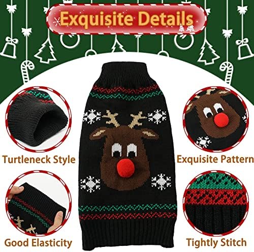 Emust Dog Božićni džemper, kornjač za božićnu odjeću pletiva za odmor džemper klasični pas božićna odjeća za srednje pse, crna, m