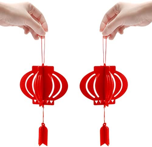 20 kom Kinesko novogodišnja 3D filc fenjera Crveni fenjeri Crveni fenjeri Svečani ukras, 5 x 8 inča