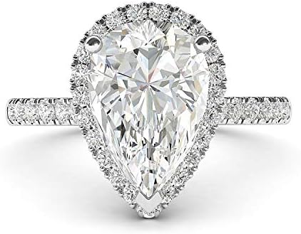 Simulirani kruškoliki dijamantski oreol zaručnički prsten od 10k bijelog zlata sa bočnim kamenjem obećava vjenčani