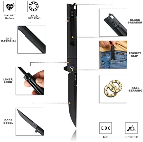 Preklopni nož za preklopni džep, DC53 čelična sečiva i ručka G10. Sa džepom i staklenim prekidačem, muški džepni nož za planinarenje nožem za EDC Alat