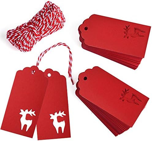 Zealor 100 komada Crveni kraft papir Oznake jelena dizajna sa nizom za božićne torbe za zabavu