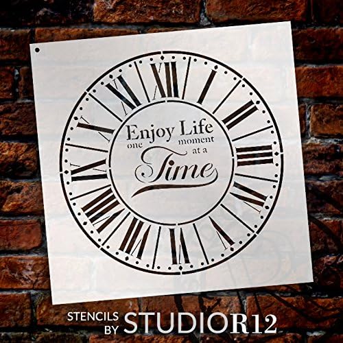 Round clock Stencil-pariški Rimski brojevi-uživajte u životu Jedan trenutak u isto vrijeme slova-DIY