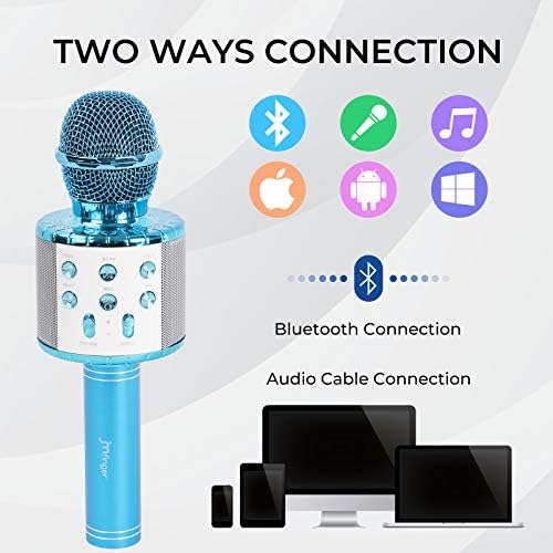 JMFinger Karaoke mikrofon za djecu i odrasle, bežični prijenosni ručni Bluetooth mikrofon sa LED svjetlima-Najbolji