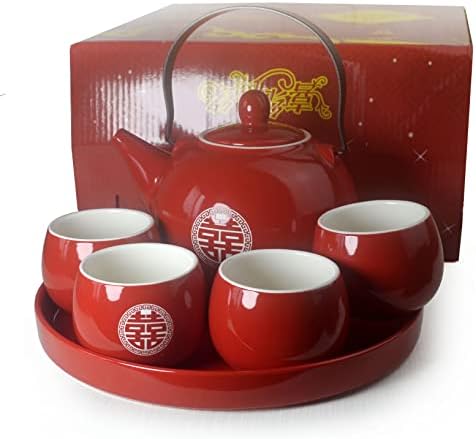 Fiesta kineski čaj poklon set 1 čajnik 4 šalice porculanska ladica za ceremoniju svadbenog zabave