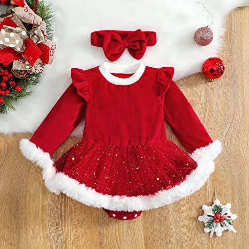 YCCutest Newborn Baby Girginje Božićne haljine Krznene mrežne suknje Bodysuits Velvet Xmas Outfits zimska