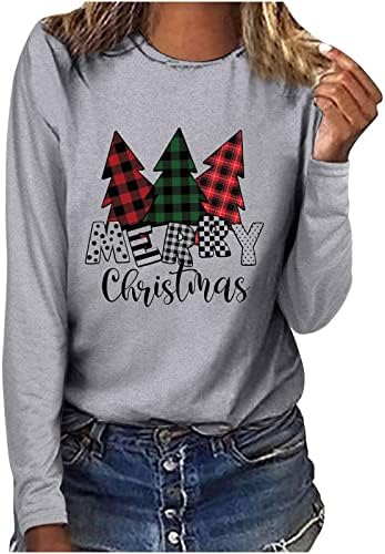 Žene casual crewneck dugim rukavima sretan božićni vrhovi pleteni Leopard Xmas Drveće ispis pulover majice