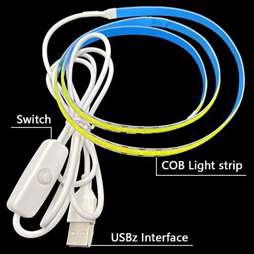 USB light traka sa prekidačem 5V LED oznaka Cob Strip Light Vodootporan 6,56ft 600Leds Neutralno svjetlo 4000K fleksibilno samoljepljivo traka za spavaću sobu, TV zid, kuhinja, garaža, kućna rasvjeta