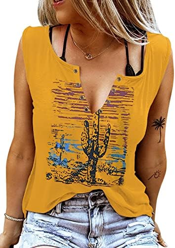 Etcyy bez rukava s kratkim vrhovima za žene za žene labavo uz kauzalno ljeto kravata Country Music Ring Hole cvjetno tiskano majica