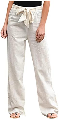Ženske plus veličine Ležerne hlače Pamučna posteljina Ljetni jesen bend elastični struk široke pantalone za noge pantalone sa džepovima