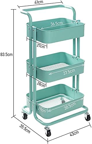 HTLLT Storage Trolley Cart 3-slojna Storage Rolling Cart Mental Utility Cart višenamenska kolica Organizator kolica sa kotačićima kolica organizator na točkovima za kancelarijsku kuhinju kupatilo spavaća soba,plava
