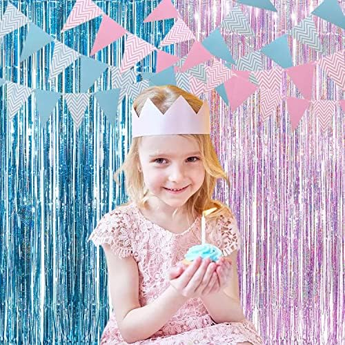 BRAVESHINE Pink Blue Glitter šljokice folija rub zavjese-2kom 3.2x8.2ft Holiday Photo Streamers pozadina za djevojčice rođendan vjenčanje Baby tuš jednorog Mermaid princeza potrepštine dekoracije