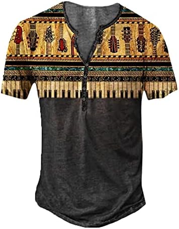 WENKOMG1 Muška Henley majica s uzorkom etnička uznemirena majica hipi stil Streetwear kratki rukav