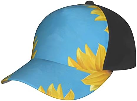 Žuti Suncokreti sa plavim leptirima štampana bejzbol kapa, Podesiva Tata kapa, pogodna za trčanje po svim vremenskim uslovima i aktivnosti na otvorenom