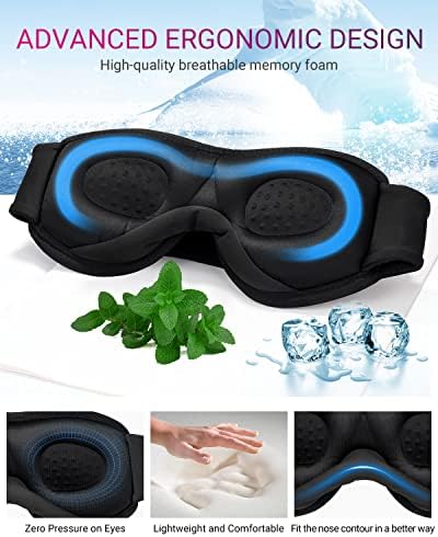 Musicozy slušalice za spavanje Bluetooth traka za glavu, 3D prozračna za spavanje maska ​​za spavanje Light blokiranje meko cool svilene poklopce za oči za putničke ured za noćno spavanje, pakovanje od 2