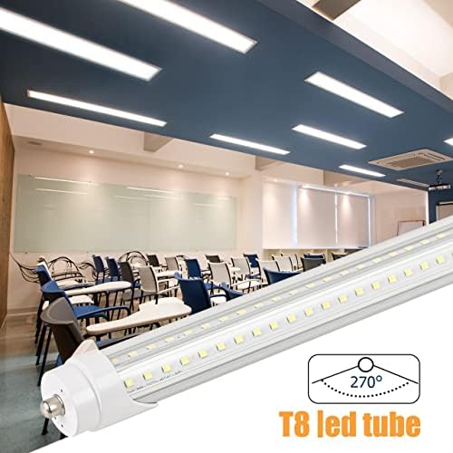 WAHADI 6 pakovanje 6ft T8 LED cijevi sijalice 40W 6000K dnevno svjetlo sa Ultra svijetlim dvorednim LED, Jednopinskim