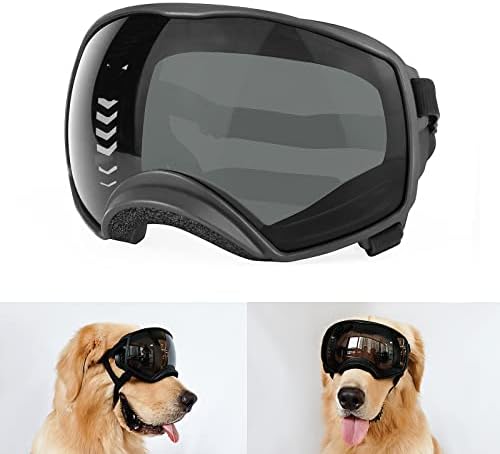 Petleso naočare za pse za velike rase, naočare za sunce za pse srednje velike rase zaštita za oči pasa sa širokim pogledom sa podesivim naramenicama za vožnju jahanja, Crna sočiva