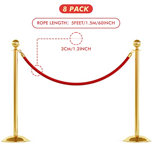 8 pakovanje crvene baršunastog konopa, 5 nogu Comp kontrole sigurnosne barijere sa poliranim zlatnim kukama za događaje tepiha Kina Grand Otvori hoteli za zabavu