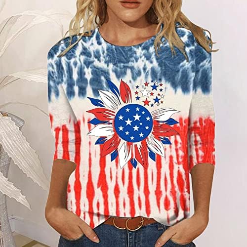 Žene Loose Tops Ljetna Ljetna Košulja Ženska Moda 3/4 Rukav Dan Nezavisnosti Majice Pogodni Vrhovi Okrugli