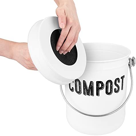 Kanta za kompost kuhinja, Enloy Countertop kanta za kompost sa poklopcem koristi se za kuhinjski otpad od hrane, kanta za kompost bez mirisa bez mirisa premazana prahom, 1,3 galona, Bijela
