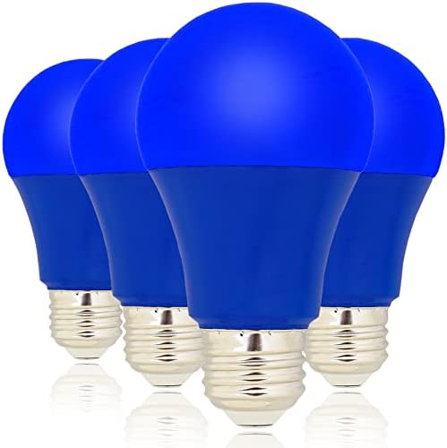 LED plave sijalice 4 pakovanja-A19 E26 osnovna plava sijalica 9W , obojene - plave sijalice za vanjski trijem,