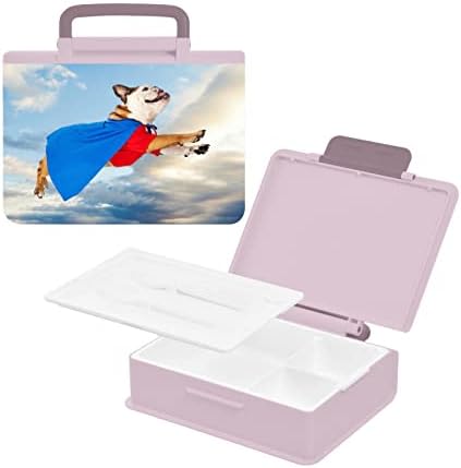 Alaza Super Hero Buldog leti u nebu Bento ručak kutija BPA-bez čupava za ručak bez vilice i kašike, 1 komad