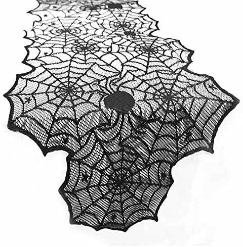 Vedran Halloween Stol za trkače, čipke trkači za vezom sa crnim paukovim web stranicama 72 x 18 inča za stol