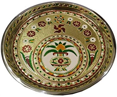 Indijski tradicionalni ručno izrađeni dizajner Meenakari Karwachauth Čelik Thali postavio indijski kolekcionarski
