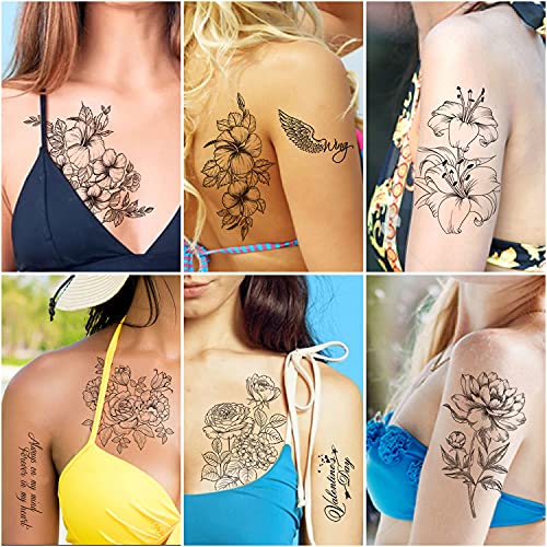 Cerlaza privremene tetovaže za žene odrasle, 100 stilova lažne Kane polutrajne tetovaže cvijeća,