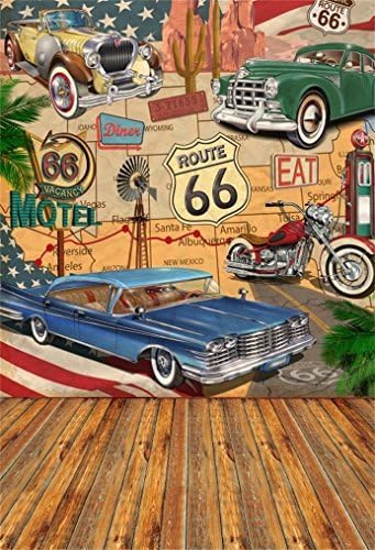 Aofoto 6x6ft Vintage Car Route 66 pozadina Retro Motel fotografija postera pozadina klasični znakovi stara punionica servis guma historijsko motorno vozilo Američki foto Studio rekviziti vinilne tapete