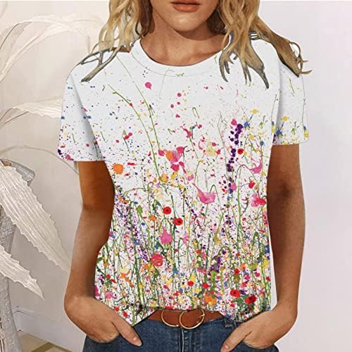Teen Girls Crew vrat vrat pamuk grafički ispis cvjetni labavi fit opuštena fit casual top majica za žene bk