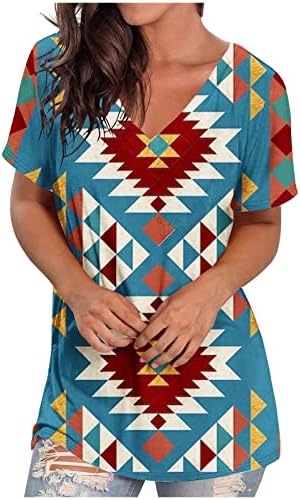 Dame kratki rukav 2023 Deep V izrez Argyle Graphic casual bluza Tee Jesen ljetni pamučni vrh za teen