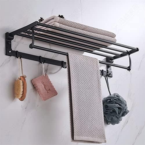 UxZDX aluminijski ručnik za ručnik s pomičnim kukom držač za tuširanje kupatilo sa sklopivim zidnim oblikovanjem zidova Matte crna polica za pohranu
