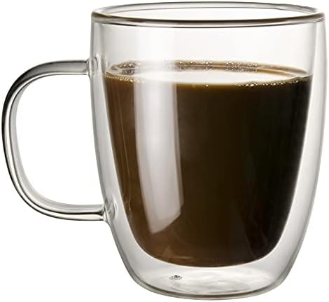 Staklena šalica za kafu, dvostruka zidna izolirana staklena čaša 12 oz toplotno otporna na kafu šalica za kafu latte espresso kapućino i piće, set od 1
