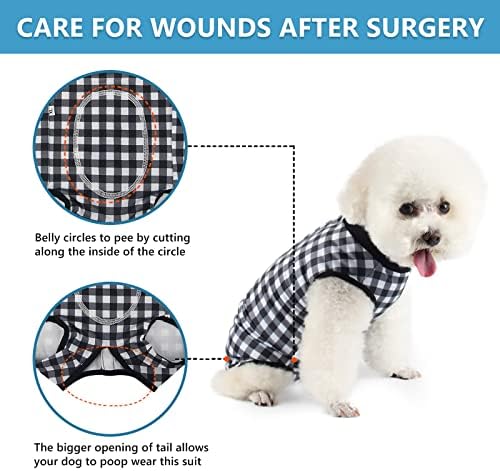 Pawcomon odijelo za oporavak pasa hirurška Odjeća šteneta abdominalne rane protiv lizanja psećeg Bodija zamjena za Onesie e-ovratnik& konus Crni karirani#1 M