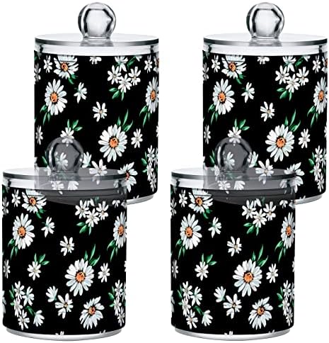 Alaza 2 Pack Qtip Holder Dispenser Daisy Cvijeće Cvjetno crno kupatilo Kanisteri za pamučne kuglice / bris / jastučići / konac, plastične apoteke za ispraznost za ispraznost