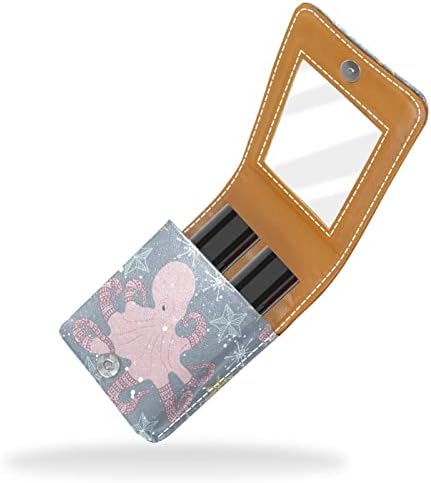 Mini ruž za usne sa ogledalom za torbicu, Pink Octopus Star Patterns Portable Case Holder Organization