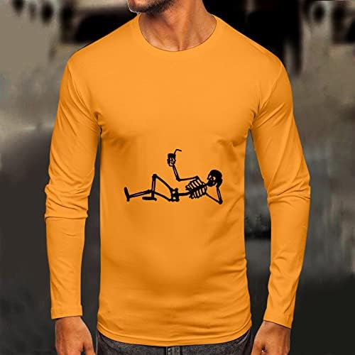 ZDDO MENS HALLOWEEN TEE Funny Skelets Print majica s dugim rukavima Slim Fit Muscle Party Casual Crewneck majice